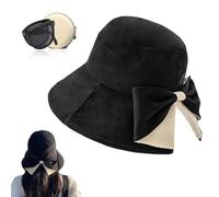 YUNFAN Women's Bowknot Wide Brim Sun Hat,Packable Ponytail Beach Hat,Summer Bow Bucket Cap,UV Sun Protective Cap for Women,360° Protection,Adjustable Strap,for Beach Vacation Trips(Black)