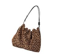 YUNGLOO Bolso de piel de ante retro para mujer, ligero, con detalles plisados, bolso de noche casual, práctico bolso de mano de gamuza, Patrón de leopardo marrón, One Size