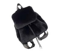 YUNGLOO Mochila pequeña peluda con cierre de cordón y solapa, bolsa de hombro de felpa de invierno para mujer, mochila escolar suave y mullida, Negro