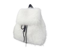 YUNGLOO Mochila pequeña peluda con cierre de cordón y solapa, bolsa de hombro de felpa de invierno para mujer, mochila escolar suave y mullida, blanco