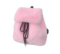 YUNGLOO Mochila pequeña peluda con cierre de cordón y solapa, bolsa de hombro de felpa de invierno para mujer, mochila escolar suave y mullida, C