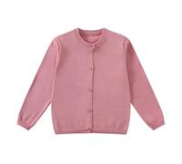 Yunguui Cárdigan clásico para niña Complemento al uniforme escolar Algodón ligero Cuello redondo Manga larga, Rosa., 6 años