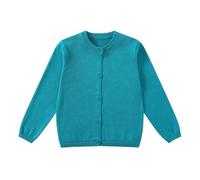 Yunguui Cárdigan clásico para niña Complemento al uniforme escolar Algodón ligero Cuello redondo Manga larga, azul verdoso, 7 años