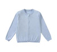 Yunguui Cárdigan clásico para niña Complemento al uniforme escolar Algodón ligero Cuello redondo Manga larga, azul claro, 7 años