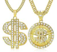 YUNHENTONG Collar Dolar Disfraz 2 Piezas Collar Disfraz Rapero Cadena Hip Hop Collares Disfraz Jeque, Ali g, Rockero, Años 80/90