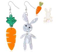 YUNHENTONG Conejo Pascua Pendientes 2 Pares Zanahoria Pascua Pendientes Divertidos Animales Pendientes Huevo Regalo Pascua y Niñas Mujer