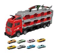 Yunhgft 8 Piezas Transportador de Camiones Juguetes con Pista de Eyección Porta Autos Almacenamiento Plegable Sonidos Infantiles Adecuado para Regalo Educació, Rojo con 8 Coches