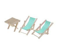 Yunhgft Mesa de Playa Plegable de Madera Y Tumbona a Rayas en Miniatura para Casa de Muñecas a Escala 1:6 (3 Piezas). Muebles de Jardín para Casas de Muñecas, Azul, Tal como se Describe