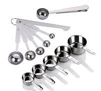 Yuning Juego de 12 Tazas y cucharas de medir de Acero Inoxidable con Regla de medición, Cuchara con Clip, para Medir Líquidos y Los Ingredientes Secos (Cucharas Medidoras y Tazas Medidoras)
