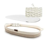 Yunioo canasta cambiadora con almohadilla cambiadora de bebé suave|colchón para cambiador cubierta repelente al agua y cambiador de pañales de viaje adicional| cambiador de mesa|Blanco Beige