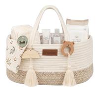 Yunioo Organizador de Pañales para Cambio de Bebé│ Bolsa Multifuncional de Viaje y Almacenamiento para Coche│ Práctico Bolso Resistente para Pañales y Juguetes del Bebé│ Cesto cambiador│Blanco Beige