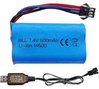 YUNIQUE GREEN-CLEAN-POWER 1 batería de ion de litio 7,4 V 600 mAh 2S con conector SM-3P + cable USB - Compatible con RC Car DE82, TK3086B, TK-3082B, G20601, Stunt Flip Car