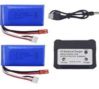 YUNIQUE Green-Clean-Power - 2 Baterías de Litio 7.4V 1100mAh con Cargador | Alta Capacidad para Largos Períodos de Juego | Compatibles con WLtoys y Otros Modelos RC, Azul