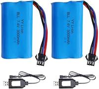 YUNIQUE GREEN-CLEAN-POWER 2 baterías Li-Ion 7,4 V 3000 mAh para RC con conector SM-3P + 2 cables de carga USB - Baterías recargables para coches RC, tanques, robots, barcos y vehículos