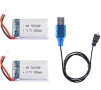YUNIQUE GREEN-CLEAN-POWER - 2 baterías LiPo 3,7 V 380 mAh con cable USB | Compatible con Hubsan X4 H107c H107d H107L, Syma X11 X11C, HS170 | Ideal para cuadricópteros RC, helicópteros RC, Silver