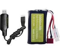 YUNIQUE GREEN-CLEAN-POWER - 7.4V 3000mAh 15C 2S Li-ion batería con T-Plug con cable de carga USB para WLtoys 12423 MJX 14301 14302 14303 H16PL de alta velocidad RC Car 1/10, 1/12, 1/16 Escala Truck