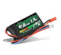 YUNIQUE Green-Clean-Power Batería Lipo 2 Celdas 7,4 V 450 mAh 50 C con Conector JST, Cable de Silicona y Carcasa Blanda - Dimensiones 55 x 30 x 9 mm, Peso 32 g - Alta Potencia para Modelos RC