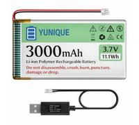 YUNIQUE GREEN-CLEAN-POWER Batería LiPo 3.7V 3000mAh 103665 con Micro JST 1.25 + Cargador USB - Batería recargable 1S para Arduino, ESP32, Drones, Módulos y Proyectos Electrónicos