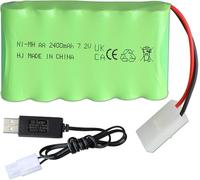 YUNIQUE GREEN-CLEAN-POWER - Batería recargable 7,2 V 2400 mAh NiMH con conector Tamiya KET 2P y cable USB - Paquete de 6 celdas AA para coches RC, camiones, excavadoras, tanques, orugas y juguetes
