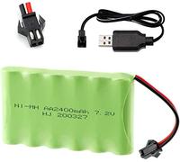 YUNIQUE GREEN-CLEAN-POWER - Batería Recargable 7.2V 2400mAh Ni-MH AA para Vehículos RC | Con conector SM-2P 2Pin, Cable USB | Para Coche RC, Drone Radiofly Space Kondor | 87 x 51 x 15mm - 160 Gr