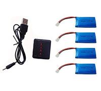 YUNIQUE GREEN-CLEAN-POWER - Conjunto de Cargadores 1 a 4 y Baterías Lipo 500mAh para Drones | Compatible con Hubsan X4, V252, Syma X5C, JJRC | Carga Eficiente, 42X20X8 mm - 13,5 gr, Azul