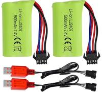 YUNIQUE GREEN-CLEAN-POWER Juego de 2 baterías de litio de 7,4 V 500 mAh de alta velocidad con cargador USB compatible con EC16 DE85 RC barco barco coche