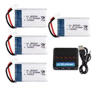 YUNIQUE GREEN-CLEAN-POWER - Juego de 4 Baterías Lipo 3.7V 600mAh para Drones | Compatible con Syma X5, Cheerson CX-30W, Skytech M68 | Alto Rendimiento y Durabilidad | Cargador Incluido, Plata