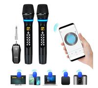 Yunir Micrófono Inalámbrico de 2 Piezas, Sistema de Micrófono Dinámico de Mano Dual Bluetooth con Receptor Recargable, para Mezclador de Fiesta en Casa, Iglesia, Discurso de Karaoke