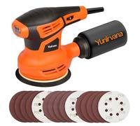 Yunirvana Lijadora Orbital, 280W 13000 RPM Lijadora de Órbita Aleatoria con 15 Hojas de Lija de 125 mm, Lijadora rotorbital de 6 Velocidades Variables con Colector de Polvo, Ideal para Lijado y Pulido