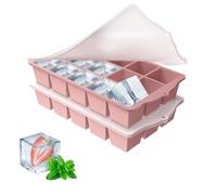 YUNISS Cubiteras para Hielo Grande con Tapa, 2 Piezas Cubitera Hielo Silicona Libre de BPA, Molde para Cubitos Apilables y Que Ahorran Espacio, Ice Cube Tray para Cócteles, Whisky, Vino -Rosa