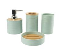 YunJove 4 Piezas Set Accesorios de Baño Dispensador Jabón Jabonera Porta Cepillos Vaso Material Moderno y Fácil Limpieza Adecuado para Baño Casa Hotel, Verde, Individual