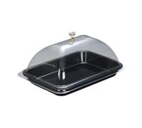 YunJove Bandeja para Pasteles con Cubierta Transparente Plato de Pastelería con Tapa Melamina Expositor de Tortas y Ensaladas Cubierta Multifuncional para, Negro, Individual