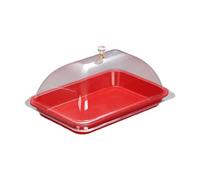 YunJove Bandeja para Pasteles con Cubierta Transparente Plato de Pastelería con Tapa Melamina Expositor de Tortas y Ensaladas Cubierta Multifuncional para, Rojo, Individual
