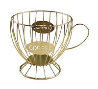 YunJove Coffee Pod Holder Estante de Cápsulas de Café Canasta Porta Tazas Organizador de Azúcar Diseño Nostálgico en Hierro Ideal para Cafetería Sala, Dorado, tal como se describe