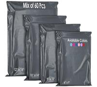 YUNJU 60 Bolsas Envío Plástico Autoadhesivas, Varios Tamaños, Resistentes, para Ropa y Postales, Color Gris