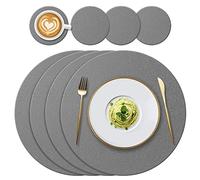YUNJUER Juego de 4 alfombrillas redondas de silicona + 4 posavasos resistentes al calor, manteles individuales de 400 grados Fahrenheit, antideslizantes y lavables, exterior, gris oscuro