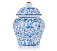 Yunjuhop Ceramica Jarrón Blanco Azul cerámica jarrones para Jengibre para decoración del hogar jarrón decoración Chino jarrón de cerámica con Tapa (Magnolia)