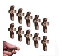 Yunjuhop cruces de madera de mi corazón de la Tierra Santa, Jesús corazón de madera para aliviar el estrés, regalos impresionantes para el pulgar sosteniendo la cruz (negro, 10 unidades)