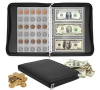 Yunkctuk Ignífugo Album Monedas de 2 euros, Monedas Coleccion con 24 Páginas para 300 Monedas y 36 Billetes de Euros, Dólares, Libras Esterlinas y Peniques (Negro)