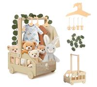 Yunlaishaocer Cesta de madera para bebé con asa, cesta para recién nacidos con ramas de plantas trepadoras verdes, cesta cambiadora, cajas de madera para ducha infantil, regalos para el embarazo para