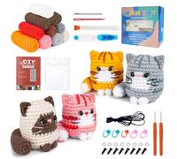 Yunlaishaocer Kit de ganchillo para principiantes,Cuatro Lindos Gatos de ganchillo,Juego de inicial con lección de video en inglés, paso a paso, juego de ganchillo para principiantes para adultos