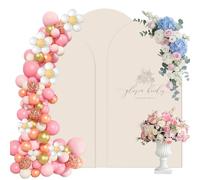 Yunlaishaocer Lot de 3 Housse Arche Mariage Backdrop, Toile de Fond Arche Extensible Double Face (6/6.6/7.2 FT), Couverture pour Arche Ronde pour Fête, Cérémonie, Banquet, Décoration (Beige)