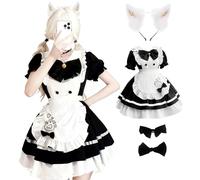 Yunlaishaocer Maid Dress,Anime French Maid Outfit,Traje de Doncella con Arcos y Diadema,Delantales,Niedliche Gato Maid Cosplay Kleid para Fiestas Temáticas,Carnavales y Juegos de Rol (L)