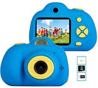 YunLone ToyZoom - Cámara de fotos para niños, cámara digital portátil, selfie, videocámara para niñas de 2 pulgadas LCD / 1080P FHD / 18 MP / tarjeta 32 GB / funda incluida (azul)