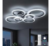 YUNLONG Lámpara de Techo Inteligente LED 6 Anillos, Plafón WiFi Compatible con Alexa y Google Home, App Tuya/Smart Life, Regulable 40W 4000LM con Memoria, para Salón y Dormitorio, Negro