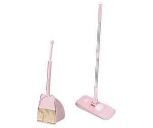 Yunmeryker 2 Piezas Escoba para Niños Kit de Limpieza Juguete Infantil Recogedor Herramientas Domésticas Material Seguros Adecuado para Juegos de rol Actividades, Rosa
