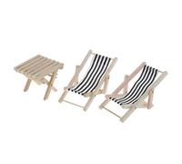 Yunmeryker 3 Piezas Sillas de Playa para Casa de Muñecas Muebles Miniatura Tumbona de Playa Mesa Pequeña Material Adecuado para Jardín Patio Esc, Negro, Tal como se Describe
