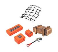 Yunmeryker 6 Piezas Accesorios RC Crawler Paquete de Decoración para Portaequipajes Cofres Herramientas Caja Madera Pala Red Equipaje Simulación Realista Adecuad, Red Negra