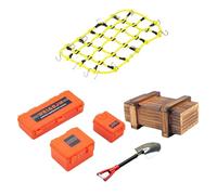 Yunmeryker 6 Piezas Accesorios RC Crawler Paquete de Decoración para Portaequipajes Cofres Herramientas Caja Madera Pala Red Equipaje Simulación Realista Adecuad, Red Amarilla