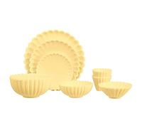 Yunmeryker 8 Piezas Vajilla Miniatura Casa de Muñecas Bandeja Cocina Platos Tazas Diseño Resistente PVC Adecuado para Fiestas Cumpleaños Simulac, Amarillo